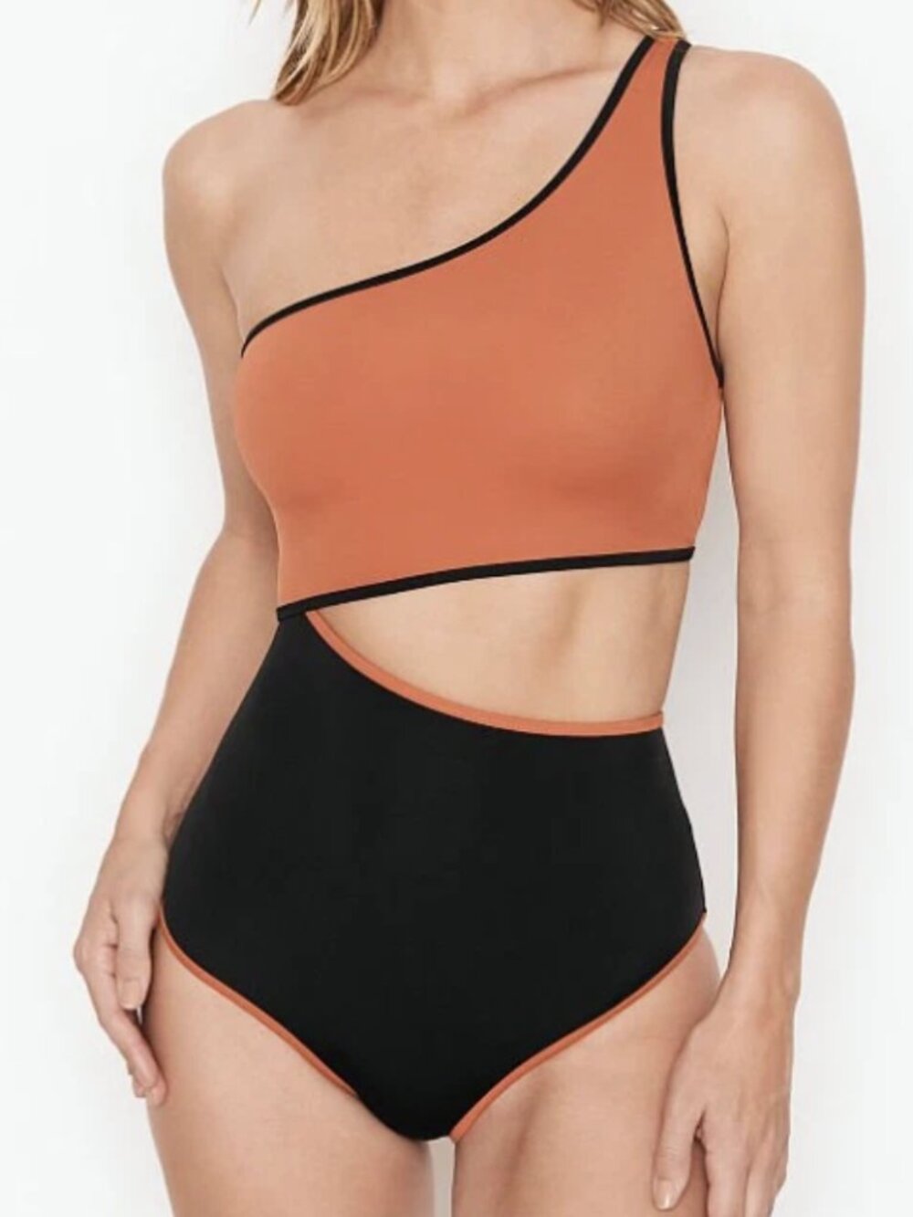 Retro Victoria's Secret One Shoulder Cutout One Piece Swimsuit Monokini Orange M